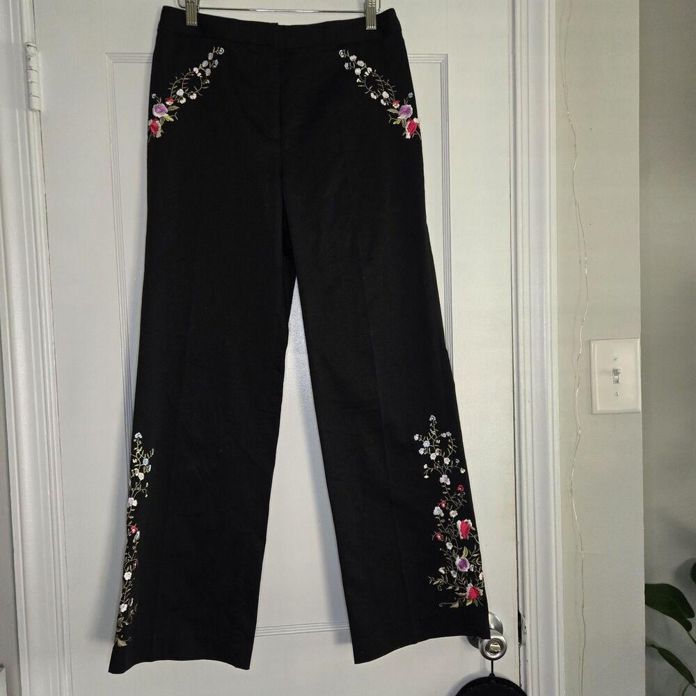 Spenser Jeremy Size 8 Black High Rise Floral Embroidered Black Pants